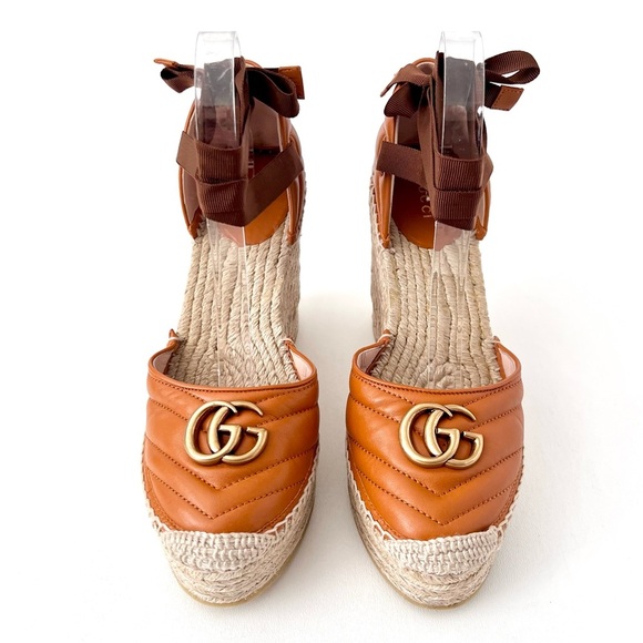GUCCI | Marmont GG Cognac Leather Platform
Espadrille Wedge Sandal US 10 EU 40 - Picture 2 of 12